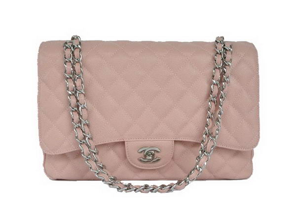 AAA Fashion Chanel A28601 Pink Grain Leather Jumbo Flap Bag Silver On Sale